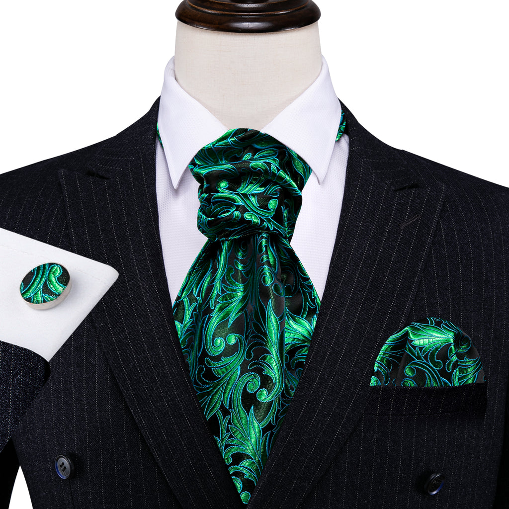 Green Paisley Ascot, Pocket Square and Cufflinks ascot    - Sophisticated Gentlemen