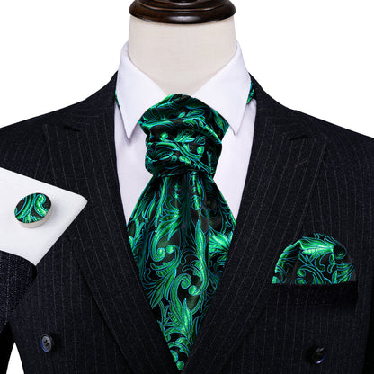 Green Paisley Ascot, Pocket Square and Cufflinks ascot    - Sophisticated Gentlemen