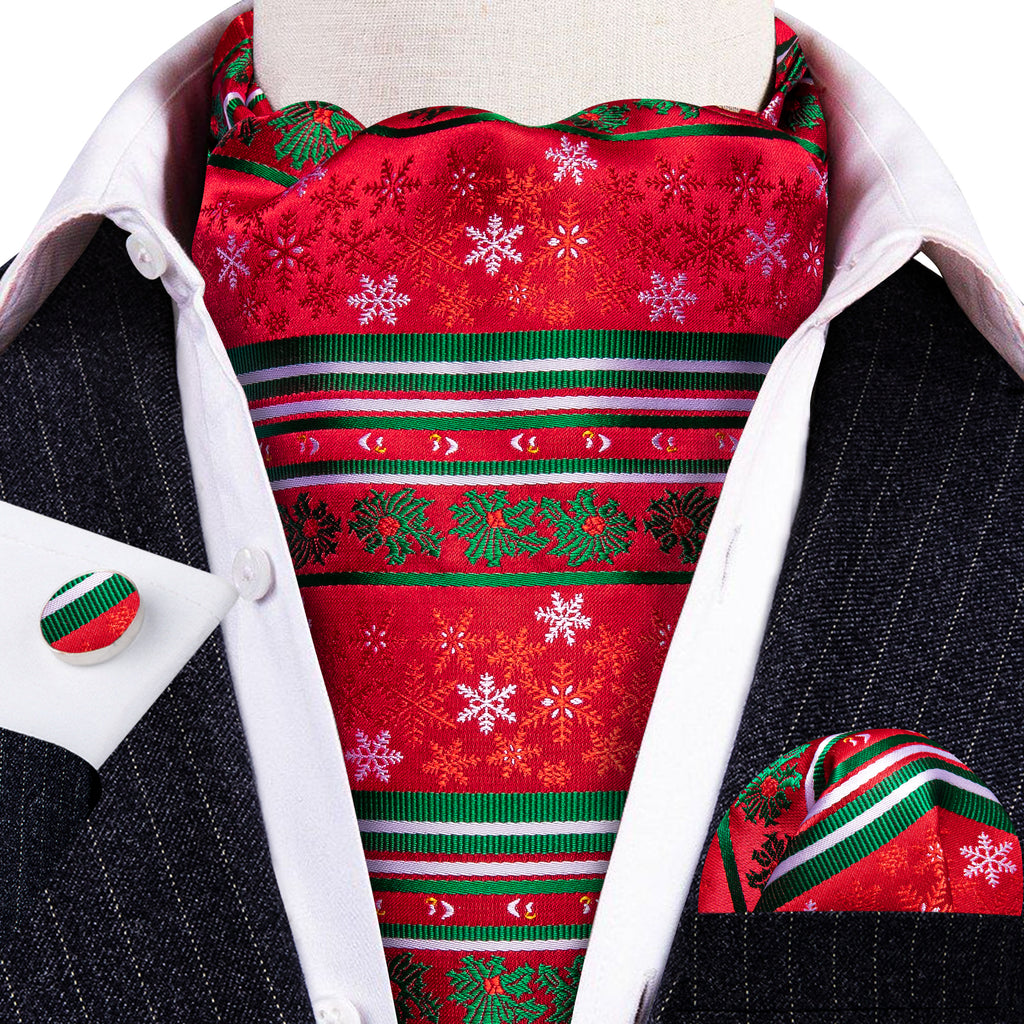 Red Green Christmas Floral Silk Ascot, Pocket Square and Cufflinks ascot    - Sophisticated Gentlemen