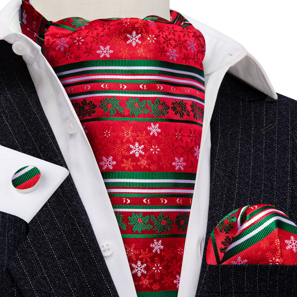 Red Green Christmas Floral Silk Ascot, Pocket Square and Cufflinks ascot    - Sophisticated Gentlemen