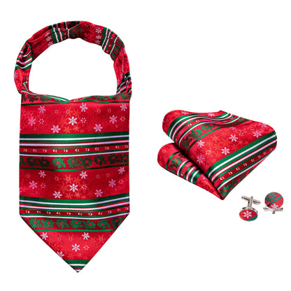 Red Green Christmas Floral Silk Ascot, Pocket Square and Cufflinks ascot    - Sophisticated Gentlemen