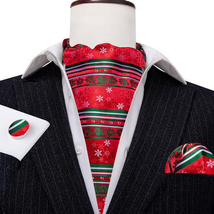 Red Green Christmas Floral Silk Ascot, Pocket Square and Cufflinks ascot    - Sophisticated Gentlemen