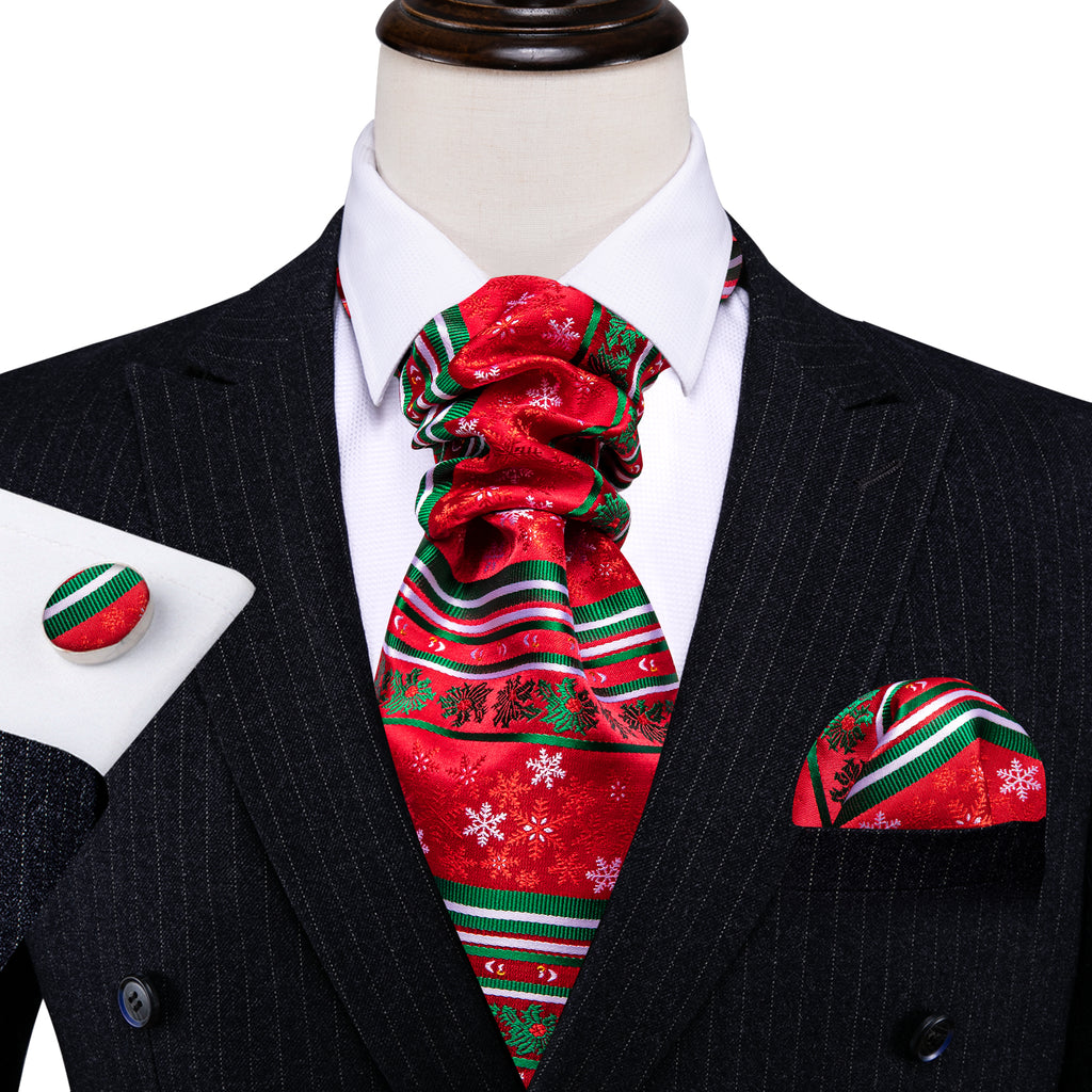 Red Green Christmas Floral Silk Ascot, Pocket Square and Cufflinks ascot    - Sophisticated Gentlemen