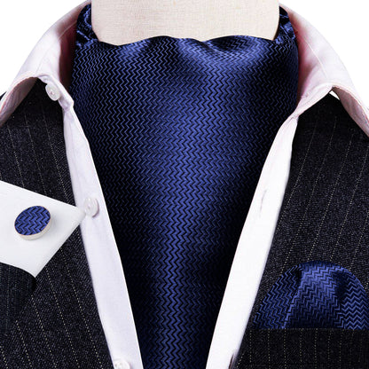 Blue Solid Silk Ascot, Pocket Square and Cufflinks ascot    - Sophisticated Gentlemen