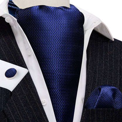 Blue Solid Silk Ascot, Pocket Square and Cufflinks ascot    - Sophisticated Gentlemen