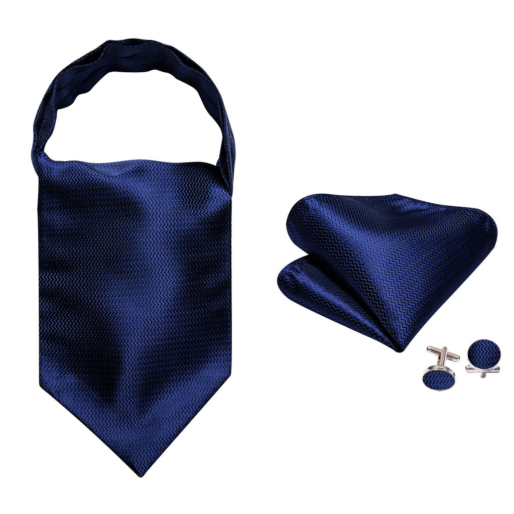 Blue Solid Silk Ascot, Pocket Square and Cufflinks ascot    - Sophisticated Gentlemen