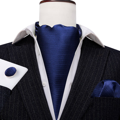 Blue Solid Silk Ascot, Pocket Square and Cufflinks ascot    - Sophisticated Gentlemen