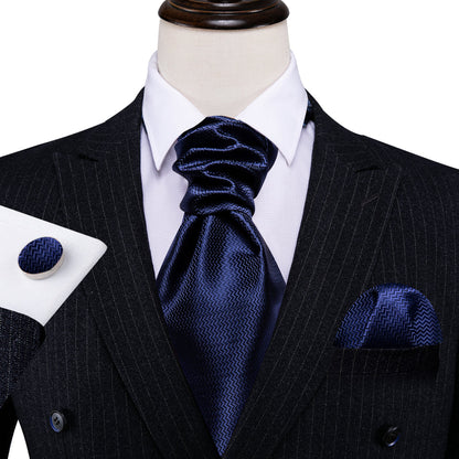 Blue Solid Silk Ascot, Pocket Square and Cufflinks ascot    - Sophisticated Gentlemen