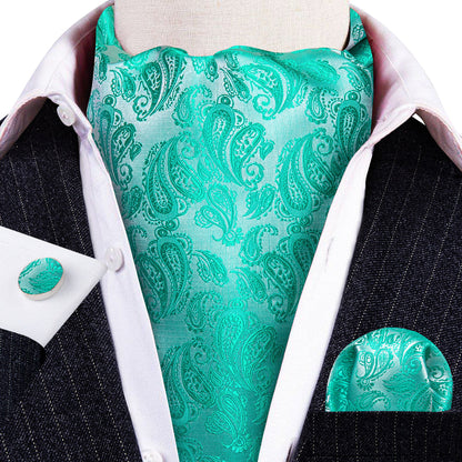 Teal Paisley Silk Ascot, Pocket Square and Cufflinks ascot    - Sophisticated Gentlemen