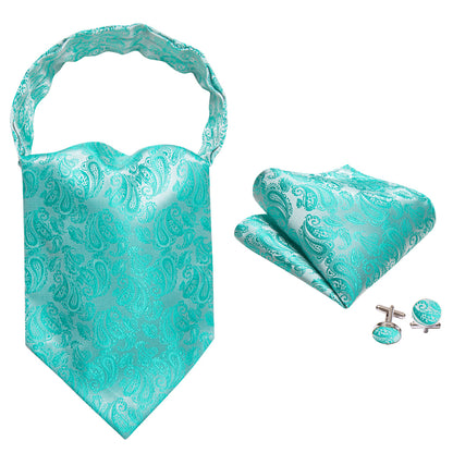 Teal Paisley Silk Ascot, Pocket Square and Cufflinks ascot    - Sophisticated Gentlemen