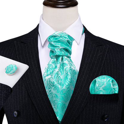 Teal Paisley Silk Ascot, Pocket Square and Cufflinks ascot    - Sophisticated Gentlemen