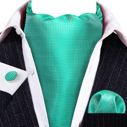 Aqua Solid Silk Ascot, Pocket Square and Cufflinks ascot    - Sophisticated Gentlemen