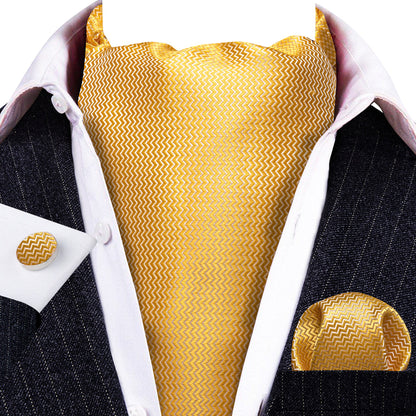 Yellow Solid Silk Ascot, Pocket Square and Cufflinks ascot    - Sophisticated Gentlemen