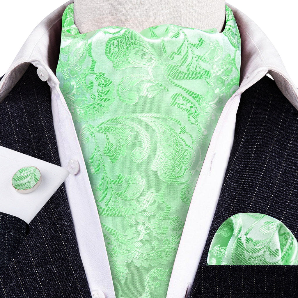 Green Paisley Silk Ascot, Pocket Square and Cufflinks ascot    - Sophisticated Gentlemen