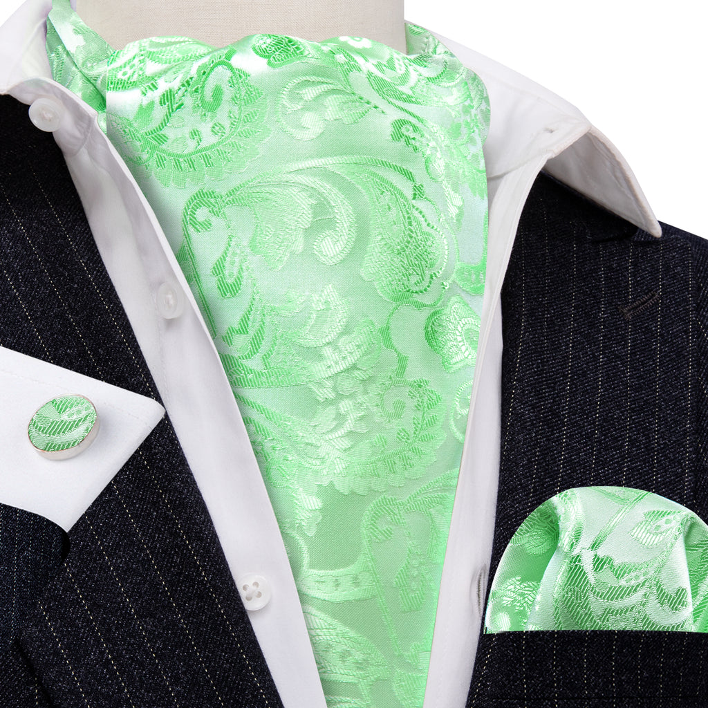 Green Paisley Silk Ascot, Pocket Square and Cufflinks ascot    - Sophisticated Gentlemen