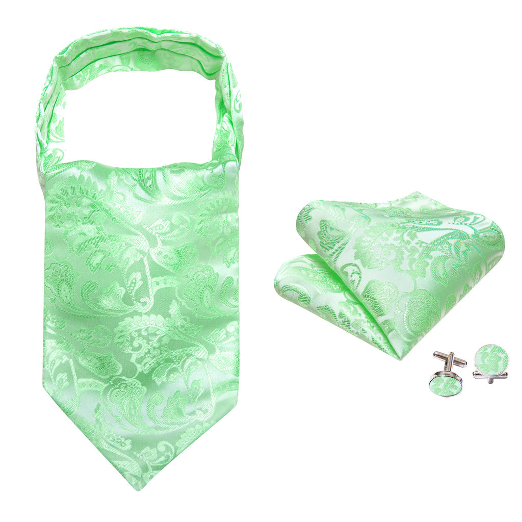 Green Paisley Silk Ascot, Pocket Square and Cufflinks ascot    - Sophisticated Gentlemen