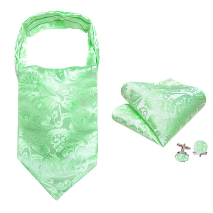 Green Paisley Silk Ascot, Pocket Square and Cufflinks ascot    - Sophisticated Gentlemen