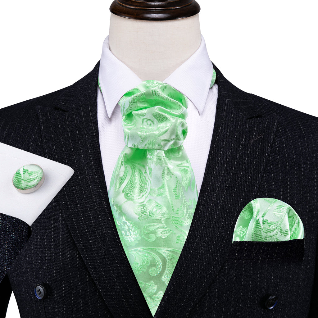 Green Paisley Silk Ascot, Pocket Square and Cufflinks ascot    - Sophisticated Gentlemen