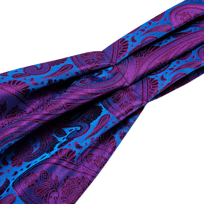 Purple Blue Paisley Silk Ascot, Pocket Square and Cufflinks ascot    - Sophisticated Gentlemen