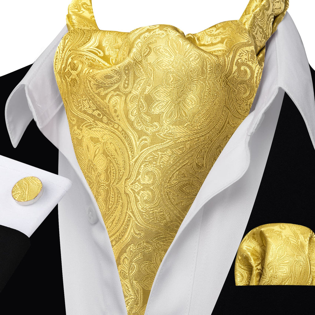 Yellow Paisley Silk Ascot, Pocket Square and Cufflinks ascot    - Sophisticated Gentlemen