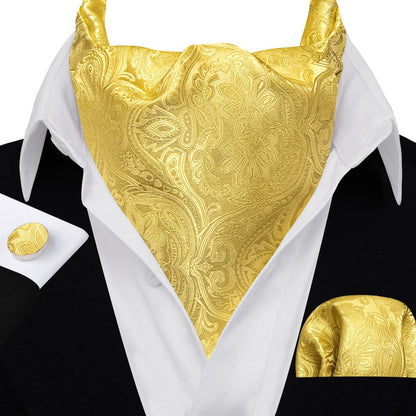 Yellow Paisley Silk Ascot, Pocket Square and Cufflinks ascot    - Sophisticated Gentlemen