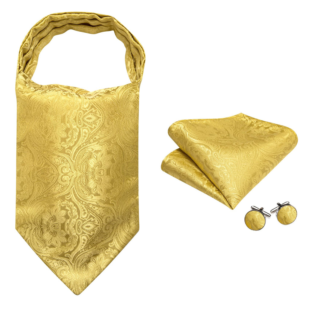 Yellow Paisley Silk Ascot, Pocket Square and Cufflinks ascot    - Sophisticated Gentlemen