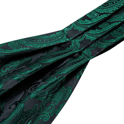 Dark Green Paisley Ascot, Pocket Square and Cufflinks ascot    - Sophisticated Gentlemen