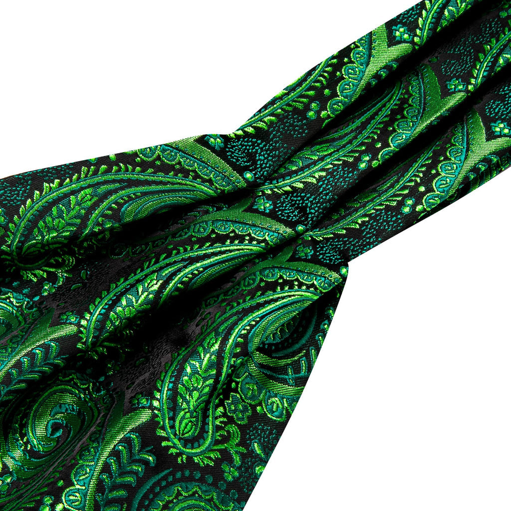 Dark Green Paisley Ascot, Pocket Square and Cufflinks ascot    - Sophisticated Gentlemen