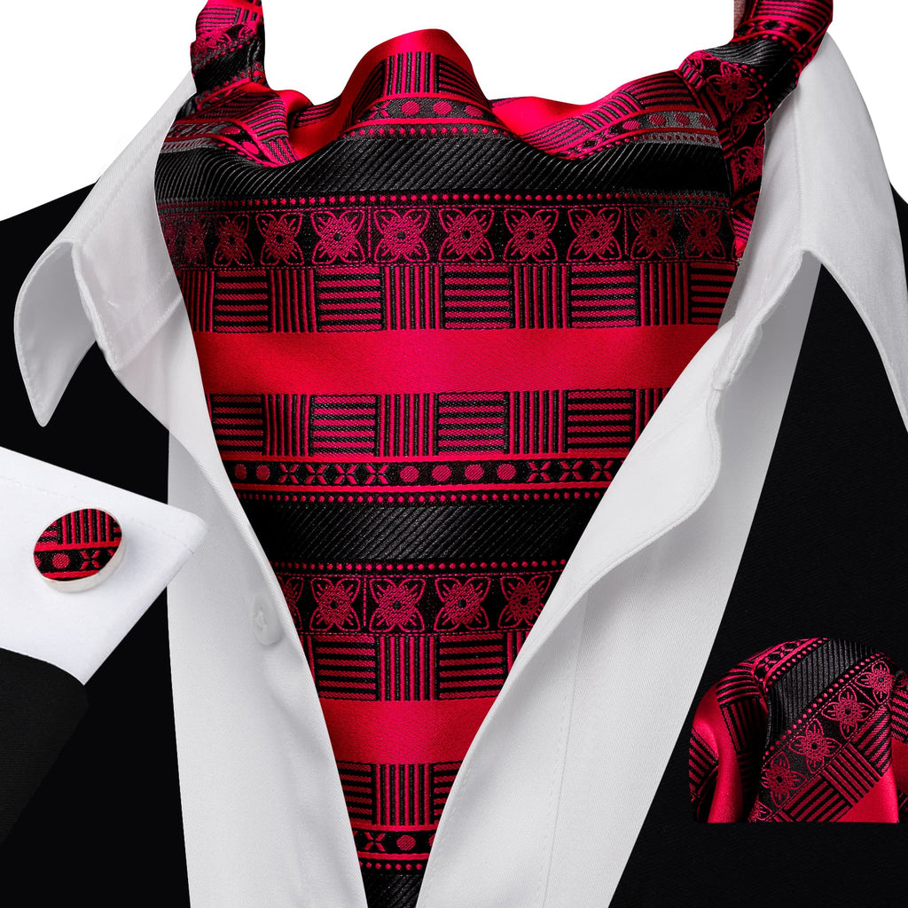 Black and Red Ascot, Pocket Square and Cufflinks ascot - Sophisticated Gentlemen