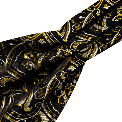 Black Beige Yellow Floral Ascot, Pocket Square and Cufflinks ascot    - Sophisticated Gentlemen