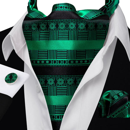 Black Emerald Green Ascot, Pocket Square and Cufflinks ascot    - Sophisticated Gentlemen