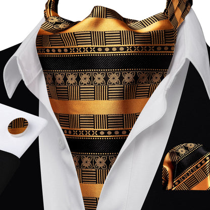 Black Gold Ascot, Pocket Square and Cufflinks ascot    - Sophisticated Gentlemen