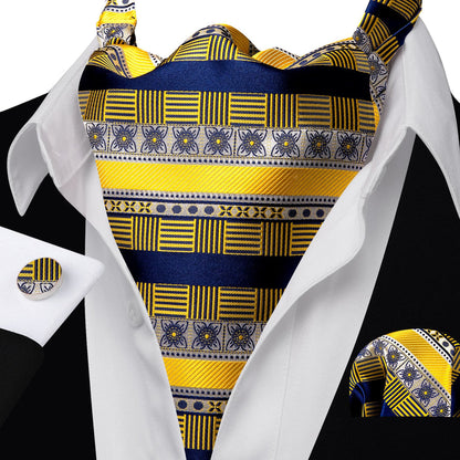 Blue Yellow Ascot, Pocket Square and Cufflinks ascot    - Sophisticated Gentlemen