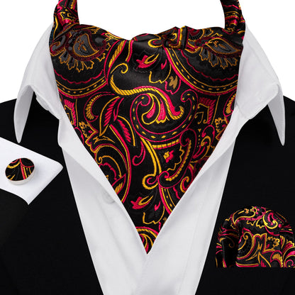 Black Pink Yellow Ascot, Pocket Square and Cufflinks ascot    - Sophisticated Gentlemen
