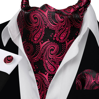 Red Black Blush Ascot, Pocket Square and Cufflinks ascot    - Sophisticated Gentlemen