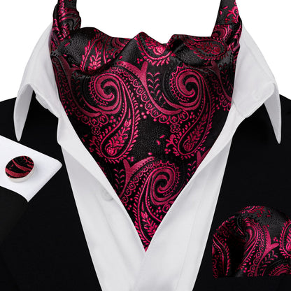 Red Black Blush Ascot, Pocket Square and Cufflinks ascot    - Sophisticated Gentlemen