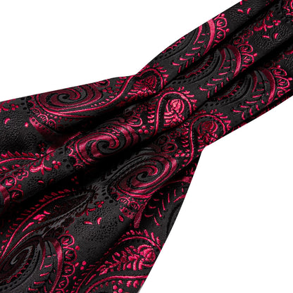 Red Black Blush Ascot, Pocket Square and Cufflinks ascot    - Sophisticated Gentlemen