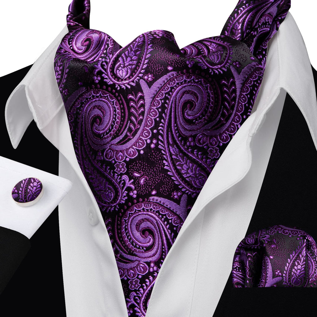 Dark Purple Paisley Ascot, Pocket Square and Cufflinks ascot    - Sophisticated Gentlemen
