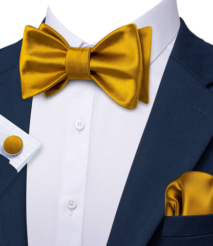 Gold Solid Bow Tie Set bow ties    - Sophisticated Gentlemen