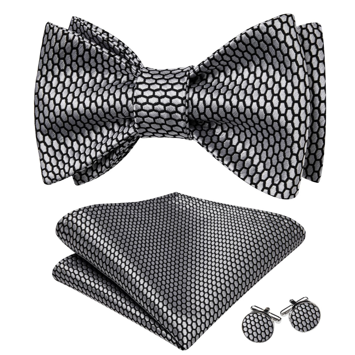 Black Silver Geometric Bow Tie Set bow ties - Sophisticated Gentlemen
