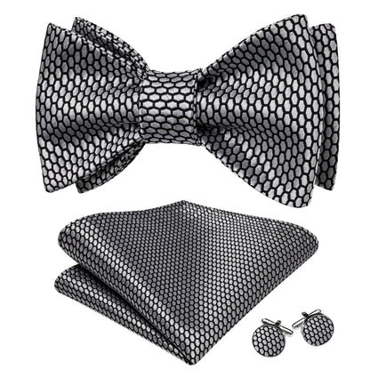 Black Silver Geometric Bow Tie Set bow ties - Sophisticated Gentlemen