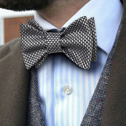 Black Silver Geometric Bow Tie Set bow ties - Sophisticated Gentlemen