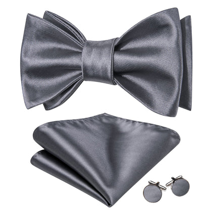 Gray Solid Bow Tie Set bow ties    - Sophisticated Gentlemen
