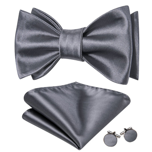 Gray Solid Bow Tie Set bow ties    - Sophisticated Gentlemen