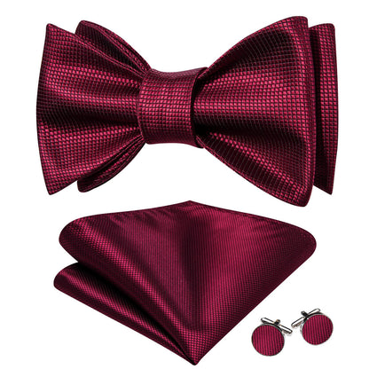 Burgundy Red Plaid Formal Bow Tie Set bow ties    - Sophisticated Gentlemen