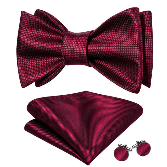 Burgundy Red Plaid Formal Bow Tie Set bow ties    - Sophisticated Gentlemen