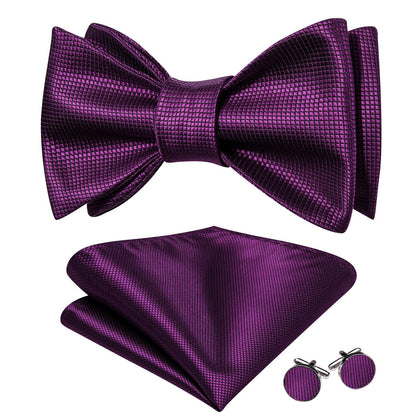 Dark Purple Plaid Formal Bow Tie Set bow ties    - Sophisticated Gentlemen