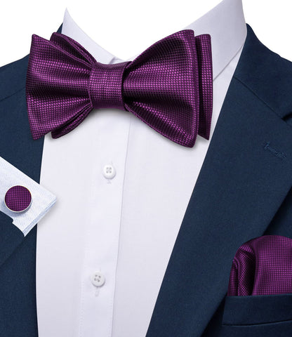 Dark Purple Plaid Formal Bow Tie Set bow ties    - Sophisticated Gentlemen