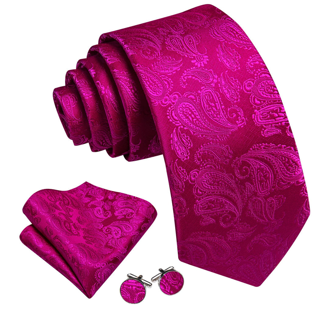 Violet and Red Paisley Jacquard Tie, Pocket Square, and Cufflinks Set tie sets    - Sophisticated Gentlemen