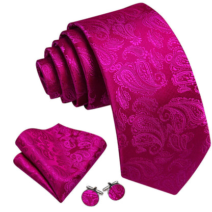 Violet and Red Paisley Jacquard Tie, Pocket Square, and Cufflinks Set tie sets    - Sophisticated Gentlemen